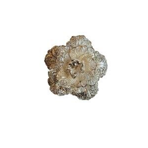 Vintage Portugal Sterling Silver 925 Marked Flower Filigree Spun Pin Brooch